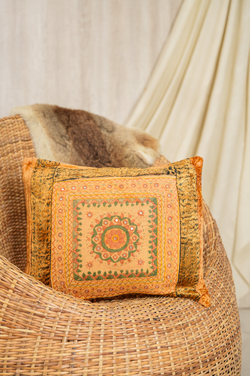 Vintage Indian Embroidered Cushion Pair 1'6" x 1'3"