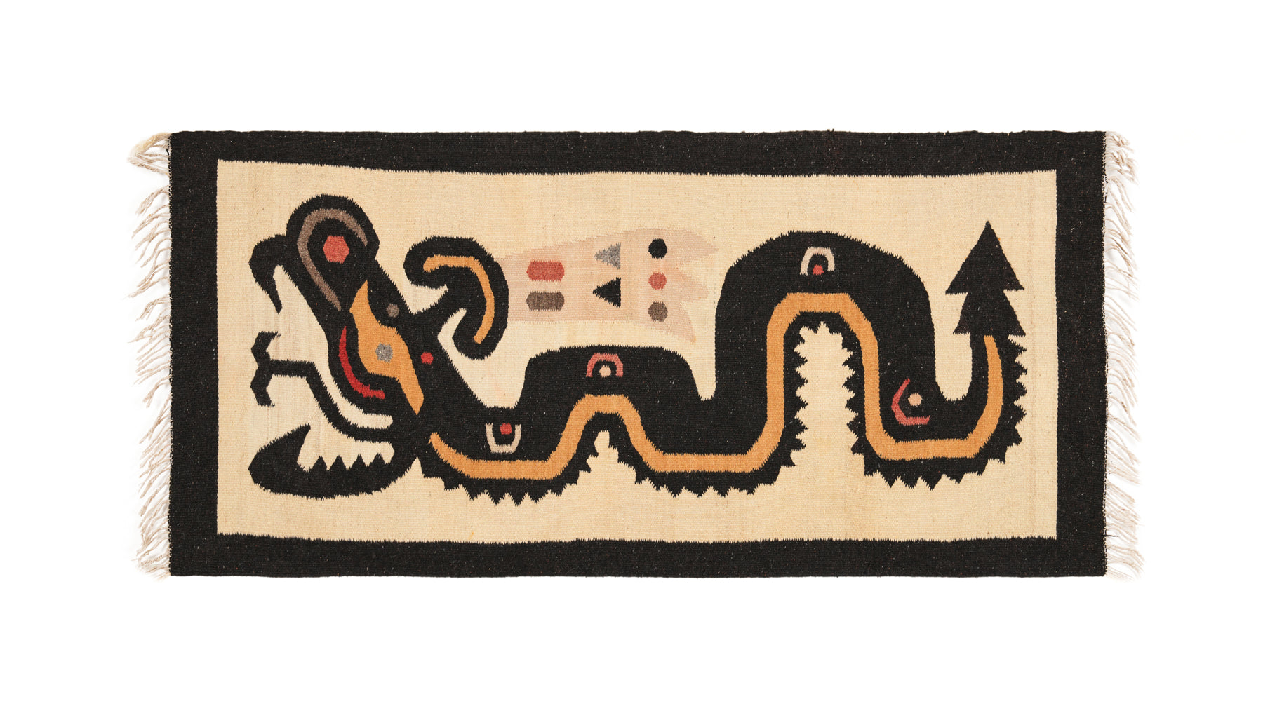 Vintage Aztec Mayan Serpent Kilim 5'1" x 2'6"