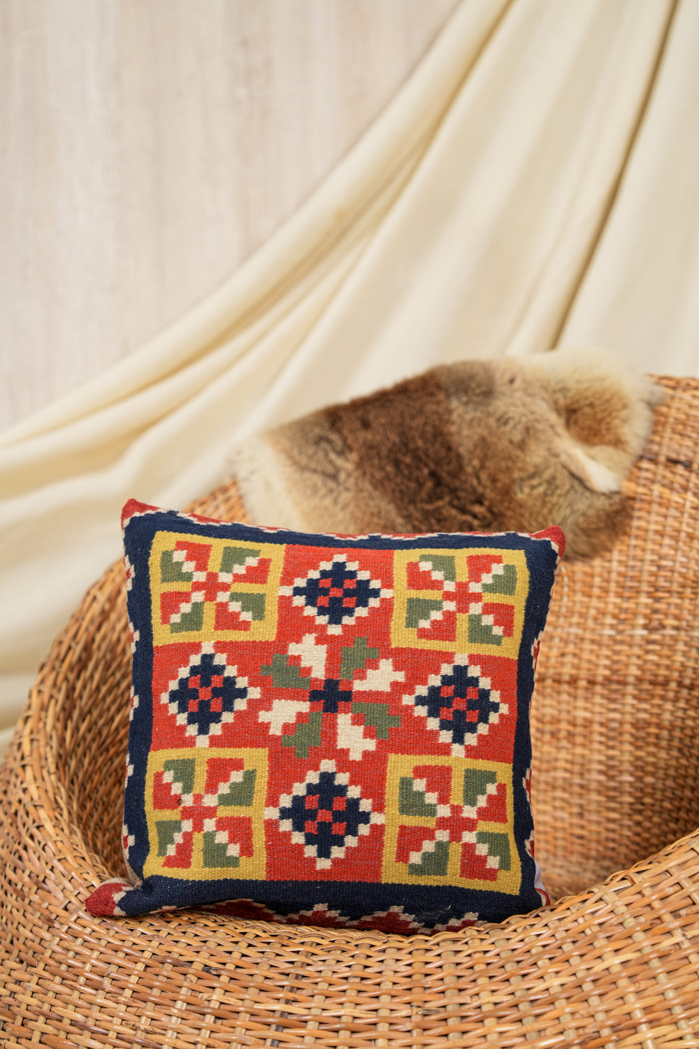 Vintage Swedish Cushion Cover 1'3" x 1'3"