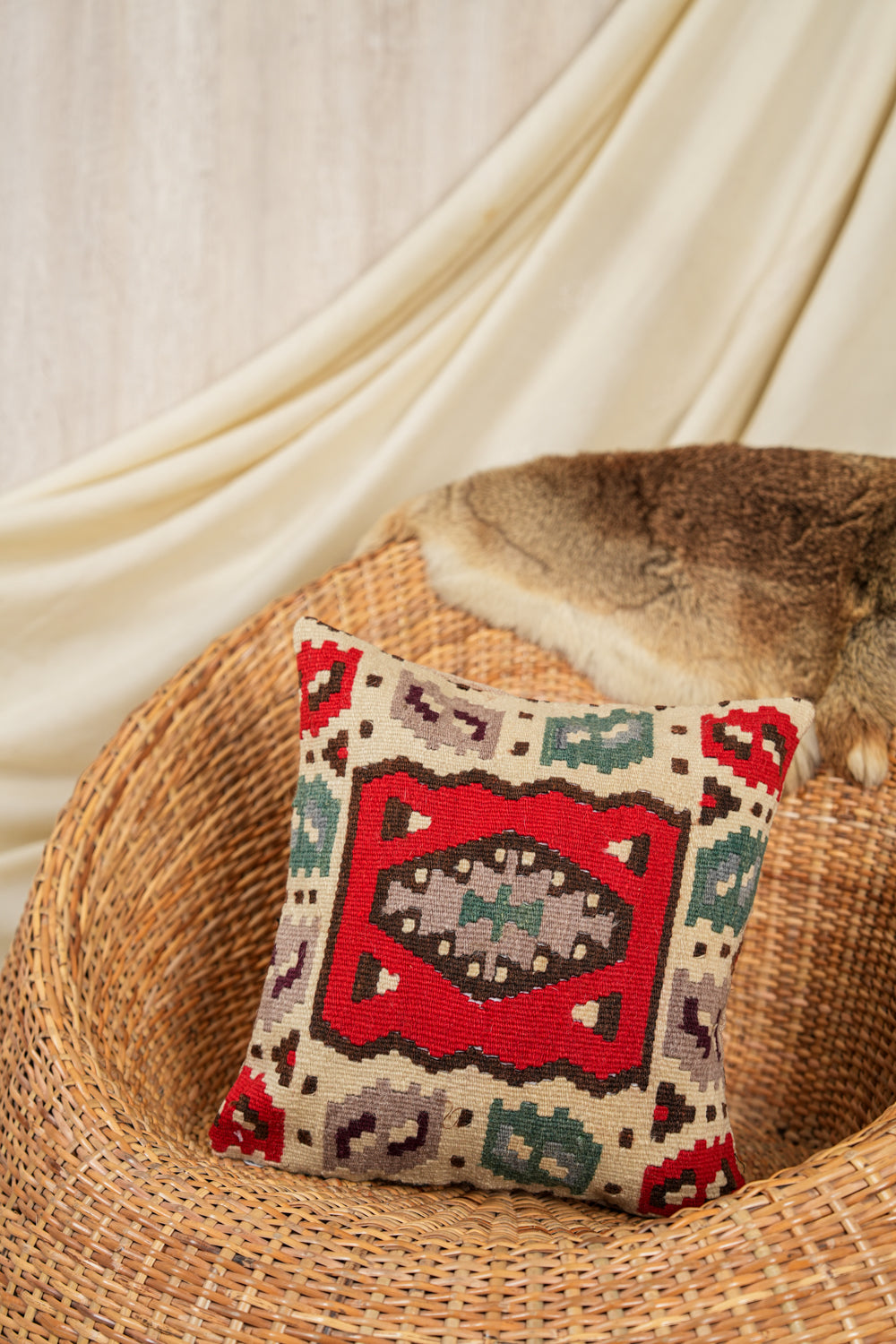 Vintage Romanian Kilim Cushion Pair 1'3" x 1'3"