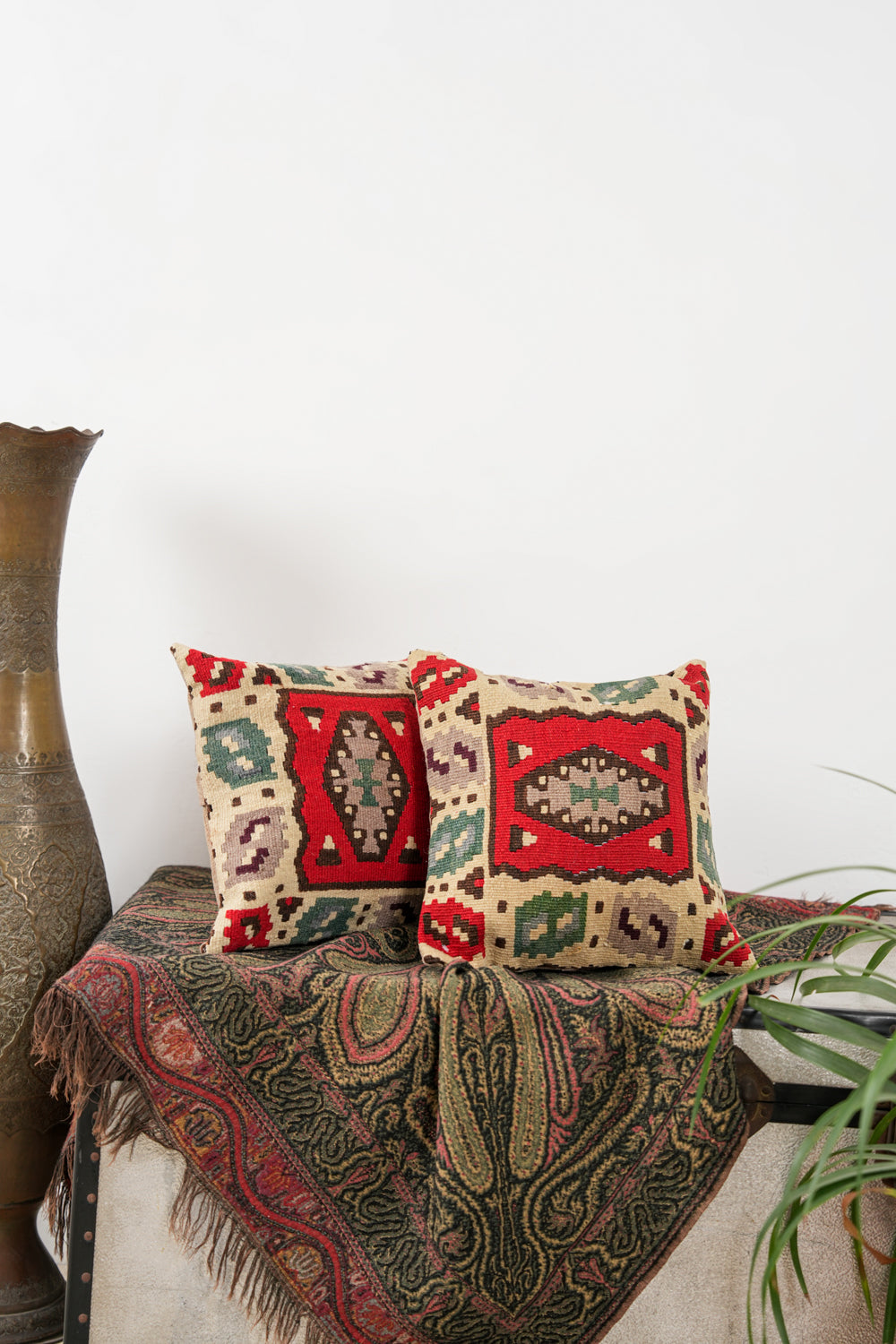 Vintage Romanian Kilim Cushion Pair 1'3" x 1'3"