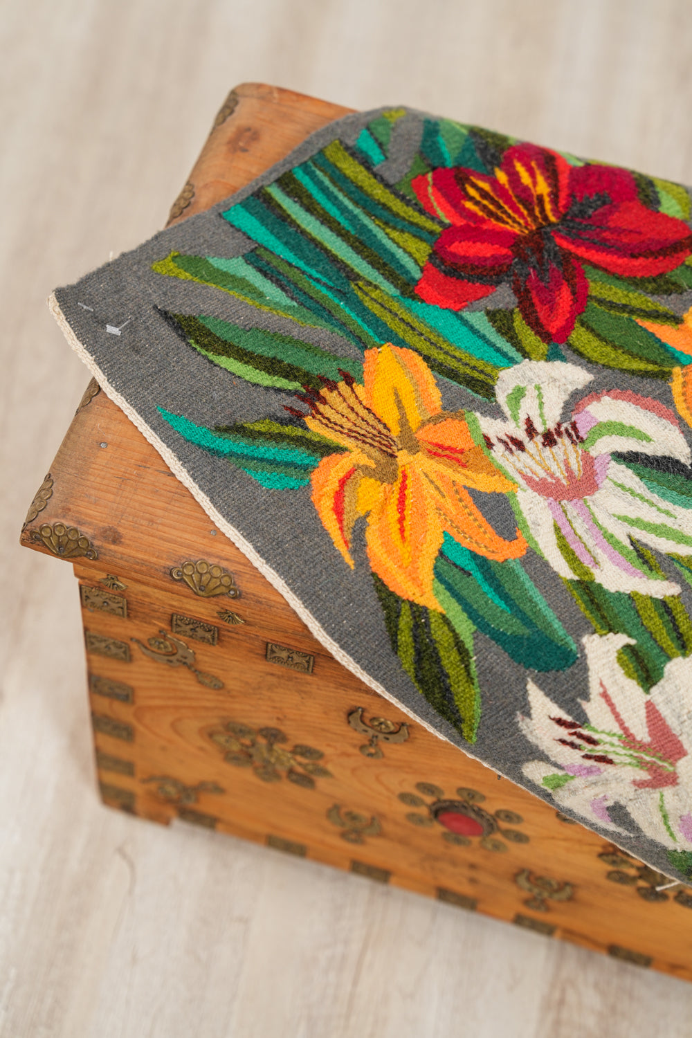 Vintage Scandinavian Floral Tapestry 1'6" x 1'1"