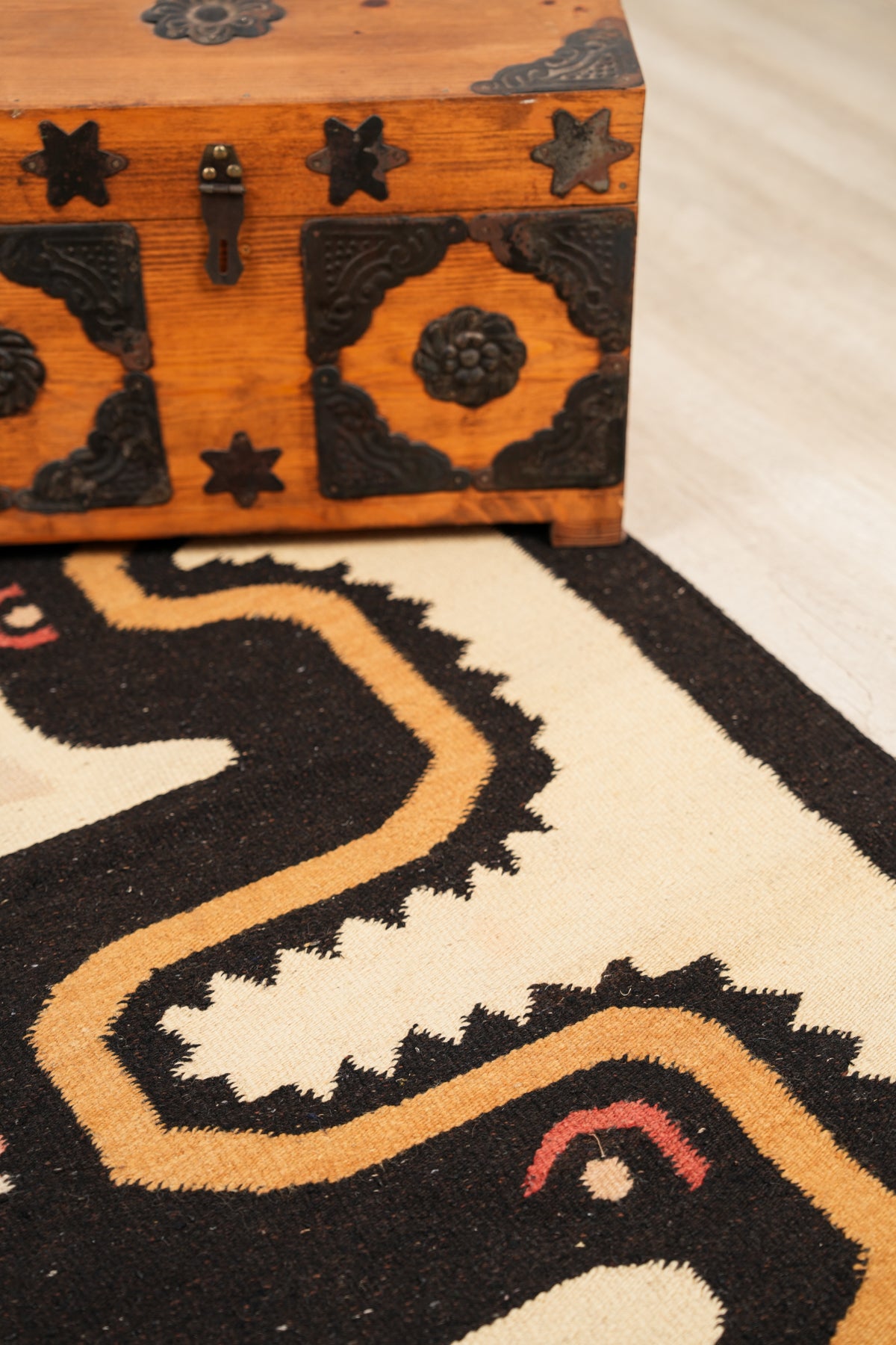 Vintage Aztec Mayan Serpent Kilim 5'1" x 2'6"