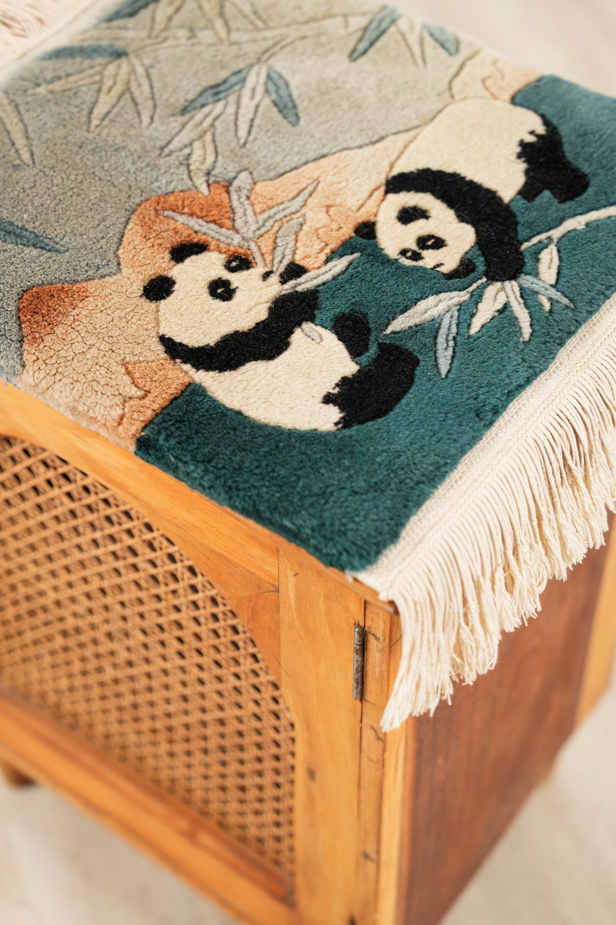 Vintage Chinese Panda Rug 1'3" x 1'3"