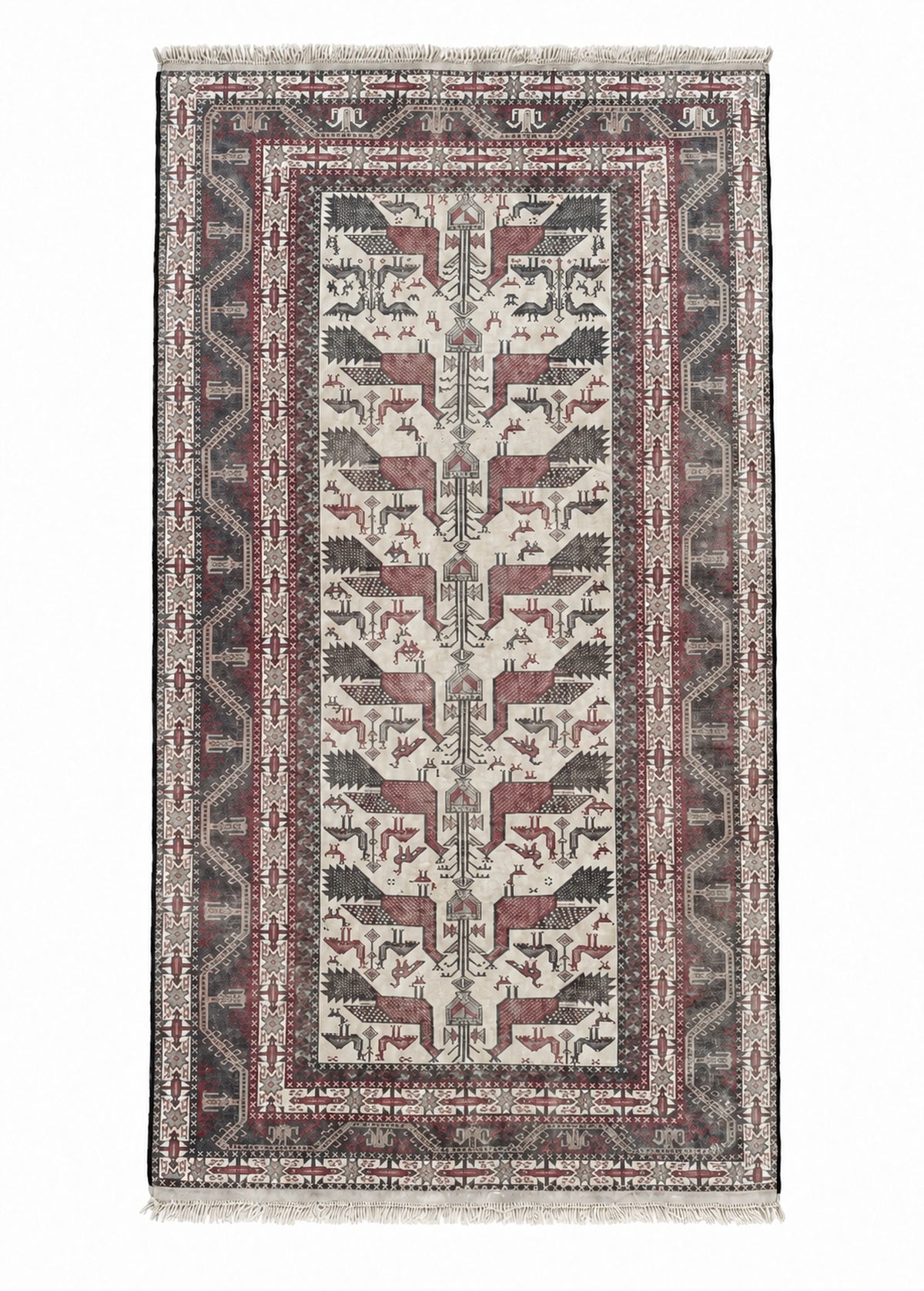VINTAGE TURKMEN BIRD RUG 8'6" X 4'3"