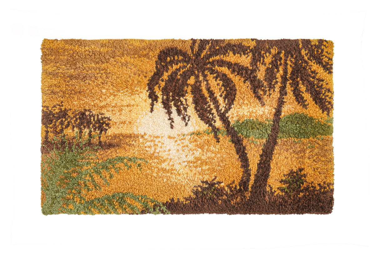 Wall Rug Denmark Vintage Scandinavian Wall Deco Rug 3.7x2.1 ft - Handmade Nordic Textile Art